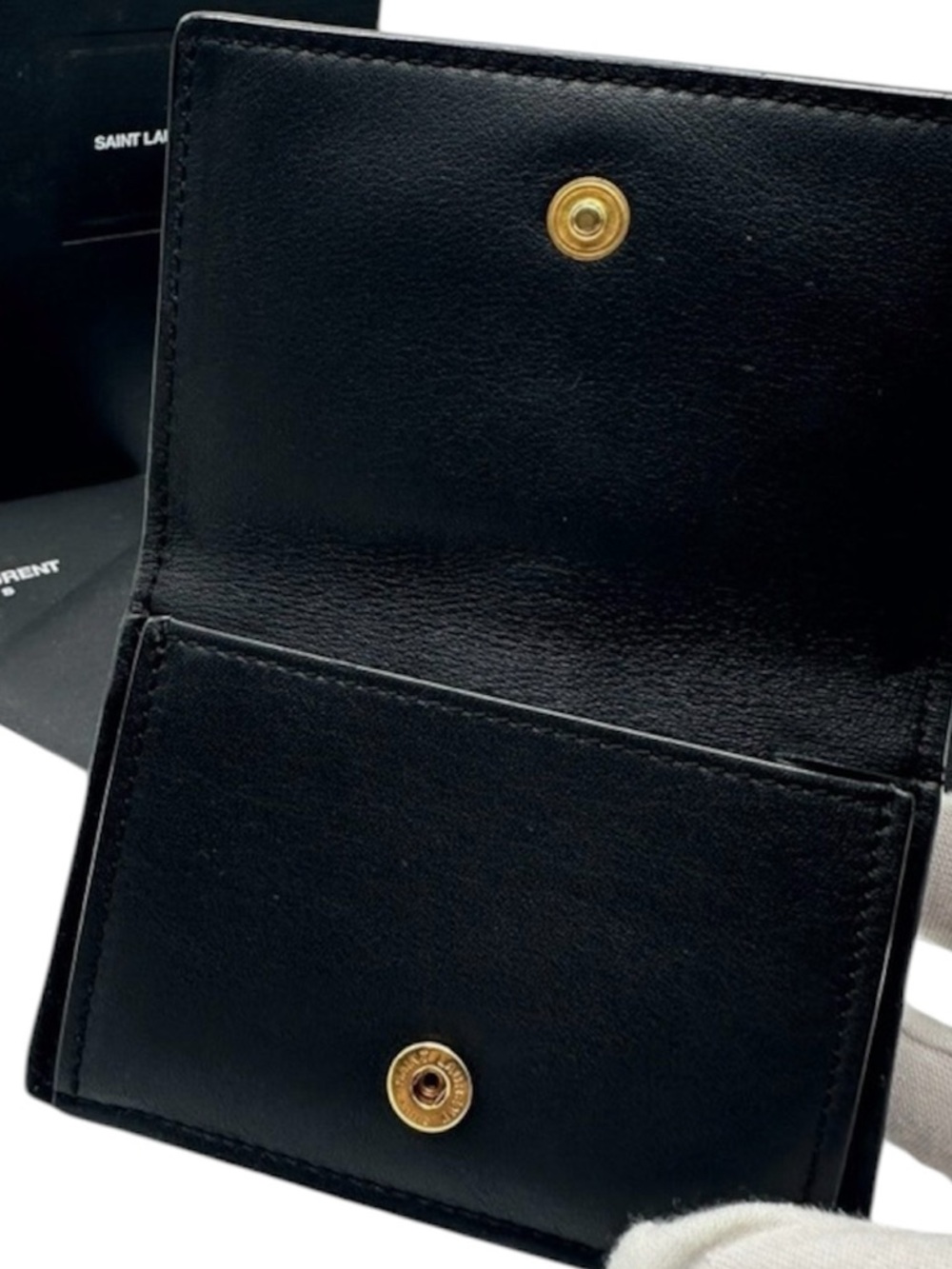 Authentic Saint Laurent Black Leather YSL Monogram Wallet - Picture 5 of 6